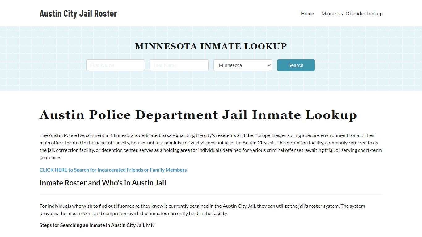 Austin Police Department & City Jail, MN Inmate Roster, Arrests, Mugshots